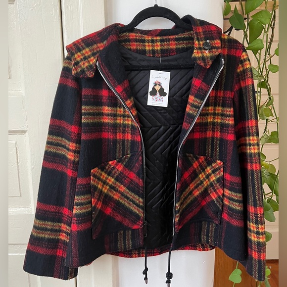 Plaid Short Hooded Jacket Vintage Coat - Picture 4 of 6